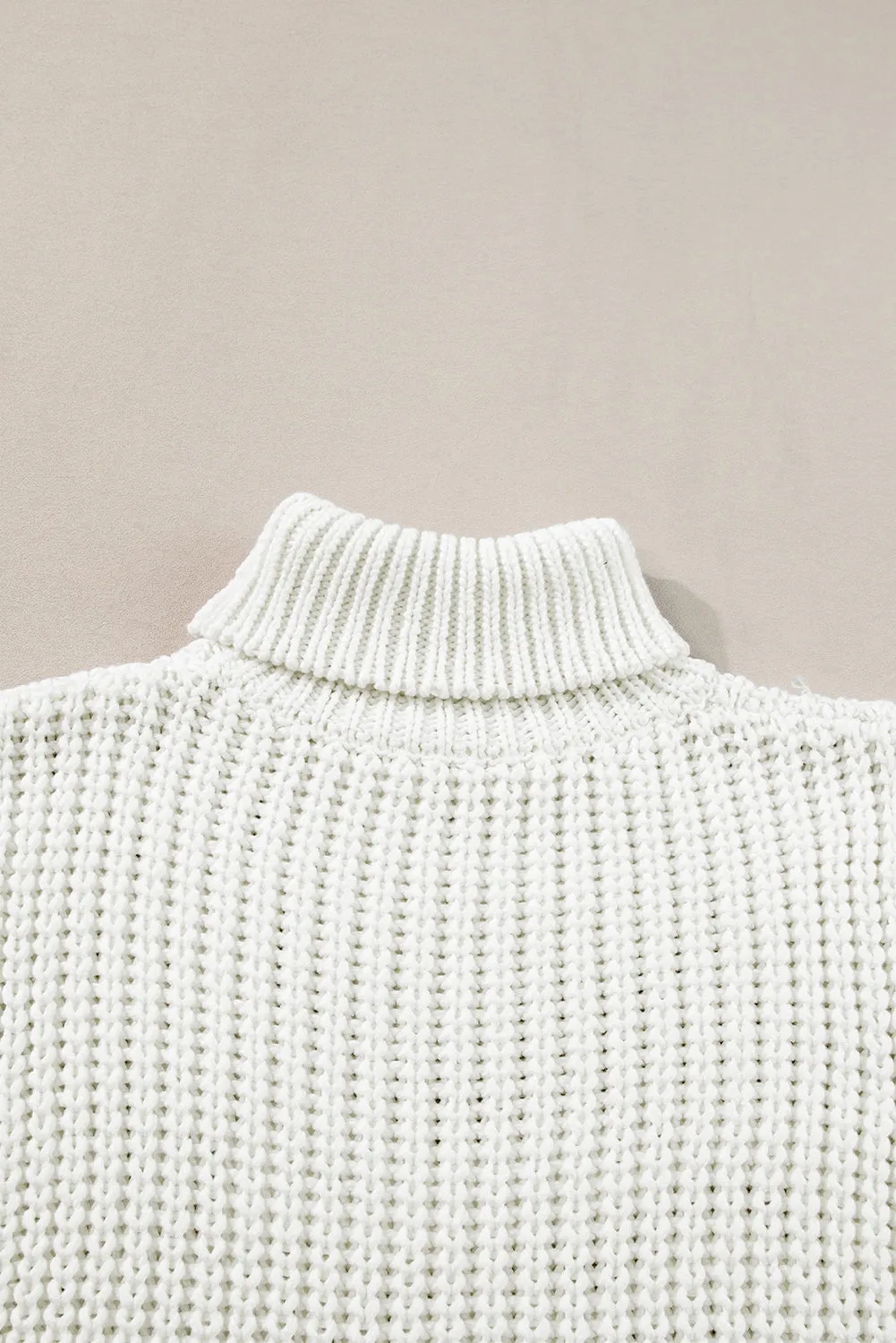 White Turtleneck Knitted Slit Hem Sweater Vest