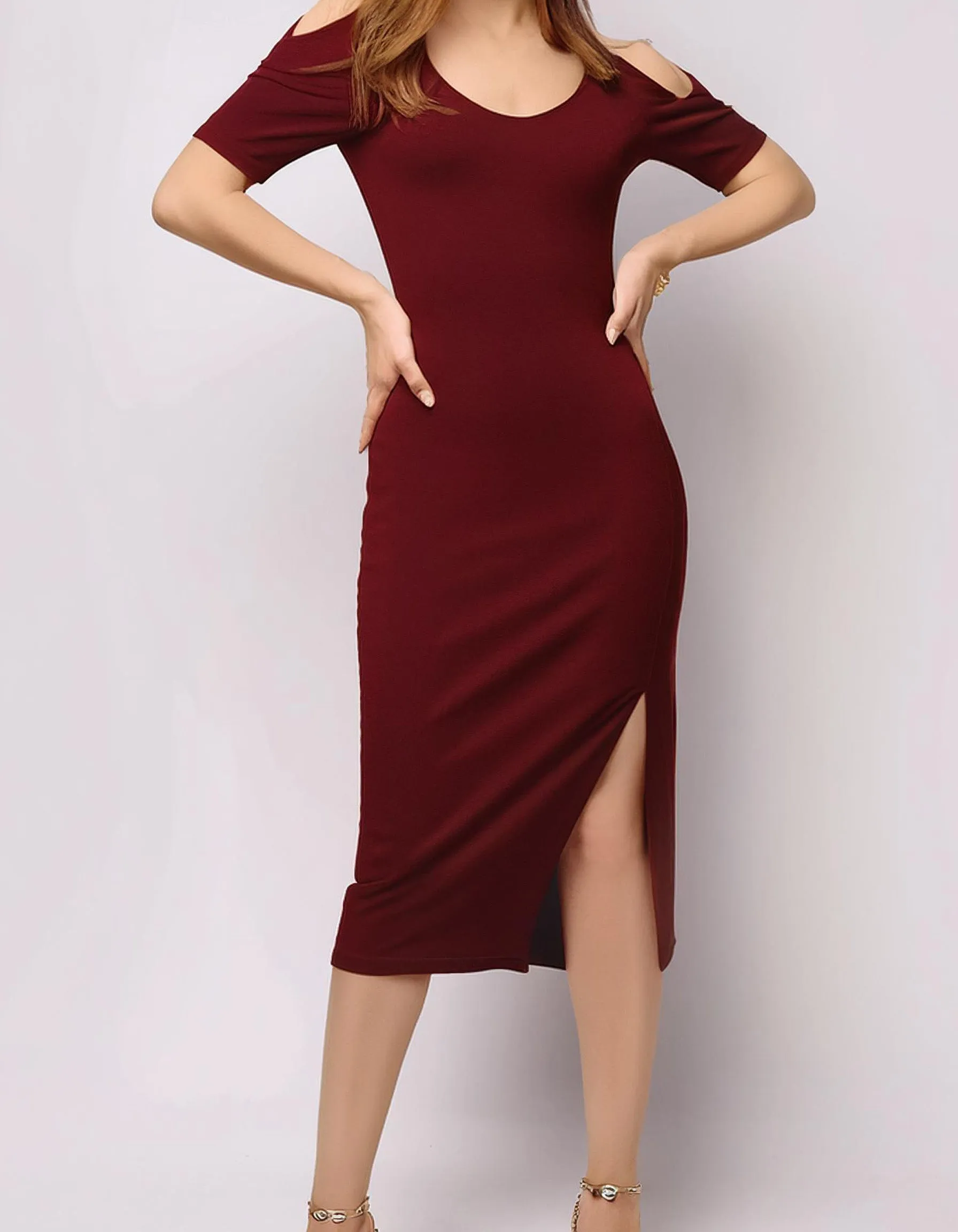 Wine Charm Off-Shoulder Bodycon Dress