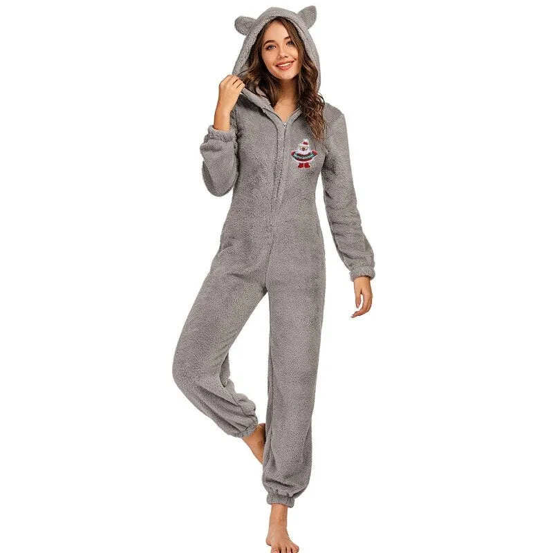 Winter Warm Pyjamas Women Onesies Fluffy Fleece Jumpsuits Sleepwear Overall Hood Sets Pajamas For Women Adult