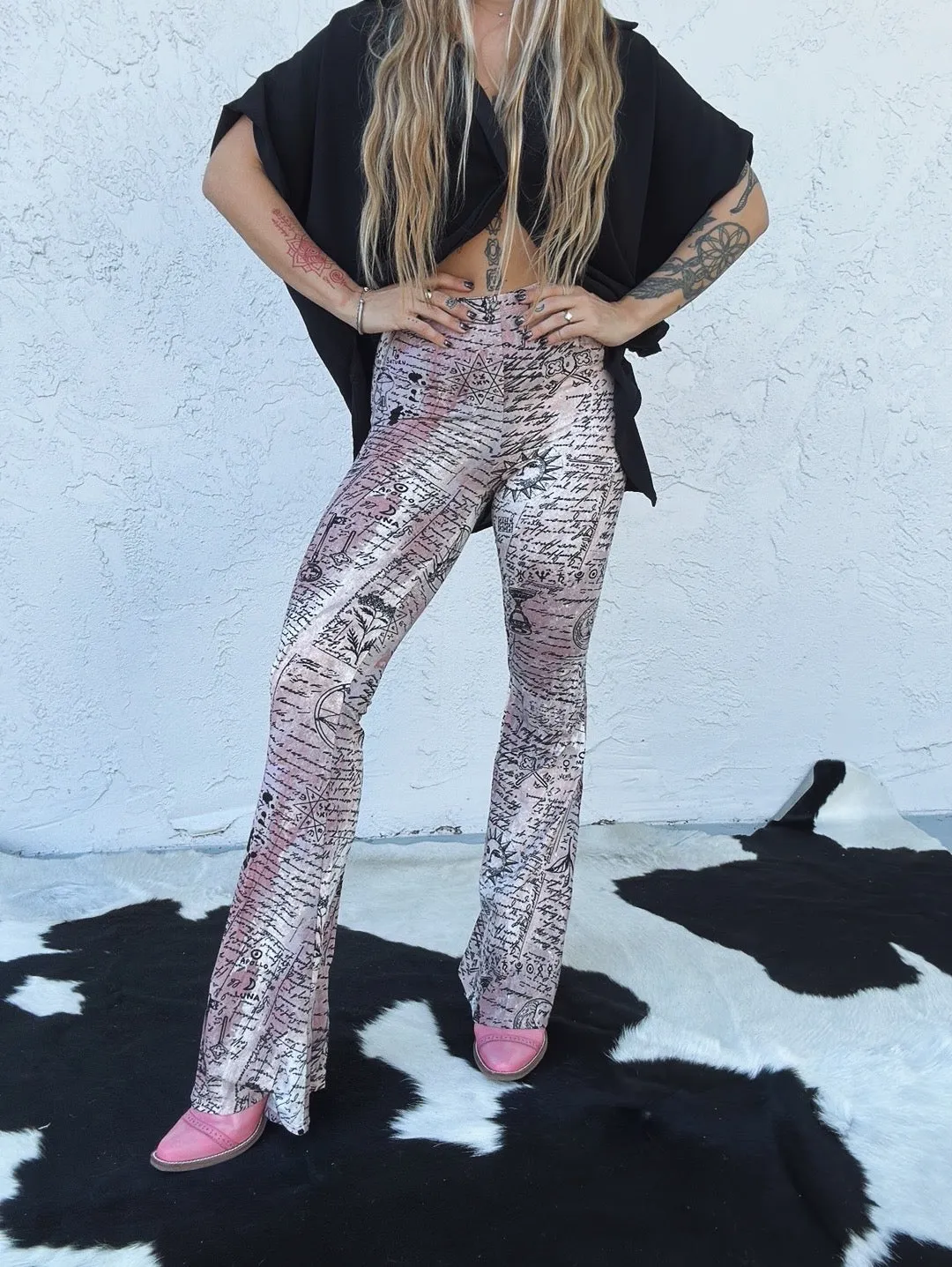 Witchy Spirit Alchemy Print Bell Bottom Flare Pants