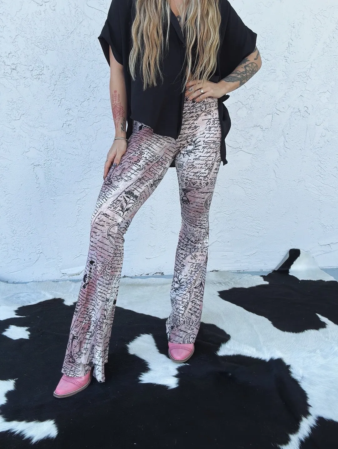 Witchy Spirit Alchemy Print Bell Bottom Flare Pants