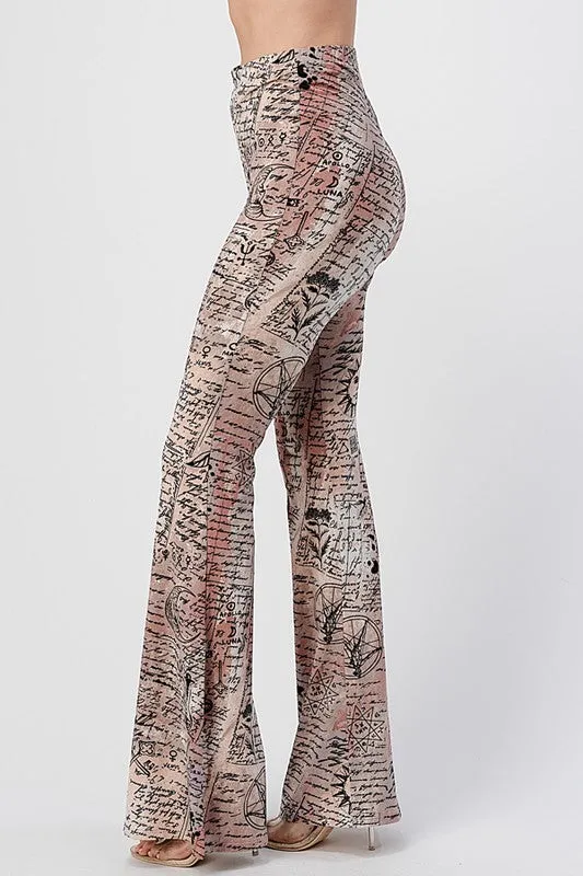 Witchy Spirit Alchemy Print Bell Bottom Flare Pants