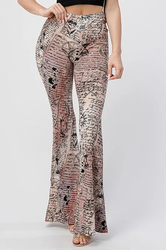 Witchy Spirit Alchemy Print Bell Bottom Flare Pants