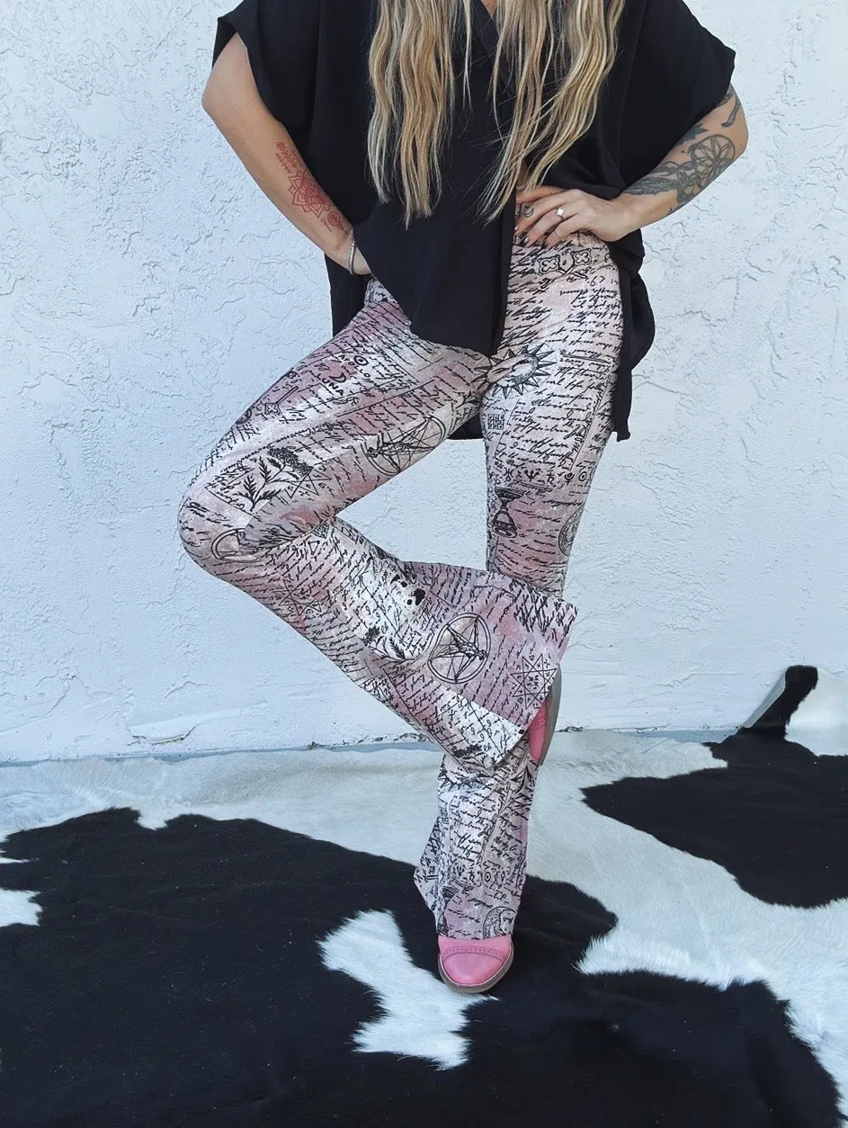 Witchy Spirit Alchemy Print Bell Bottom Flare Pants