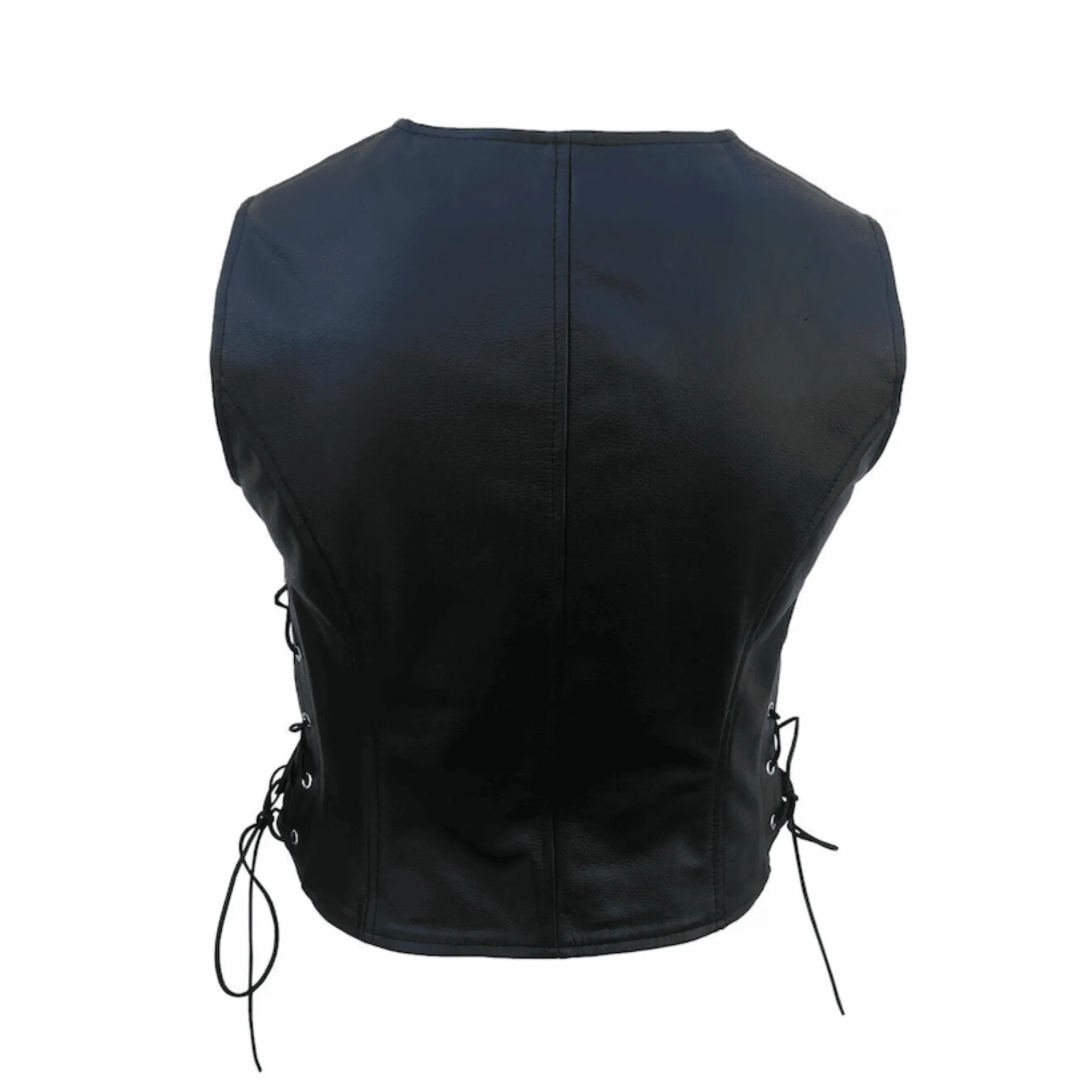 Women Black Leather Biker Vest