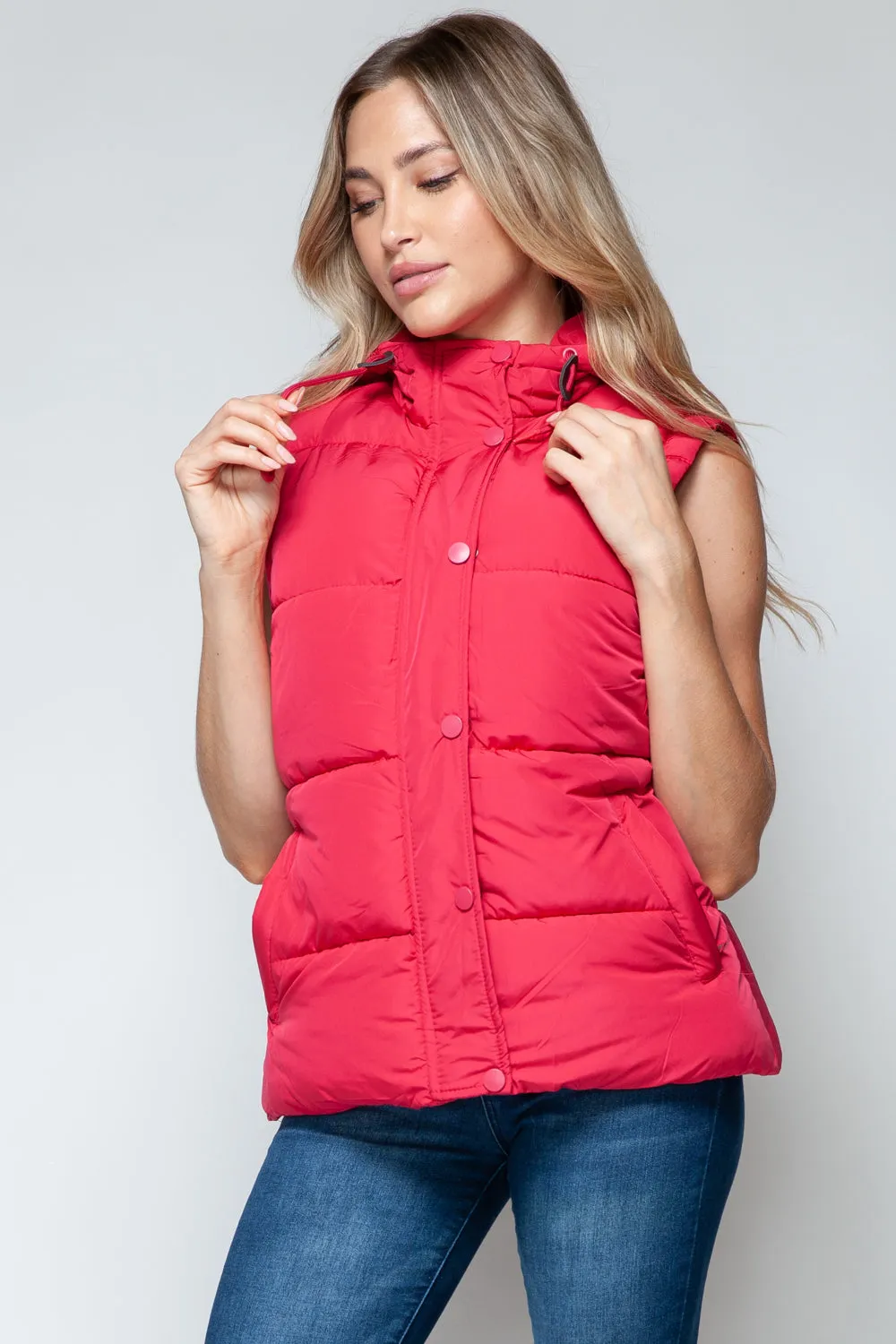 Women Snobbish Snap and Zip Closure Hooded Vest