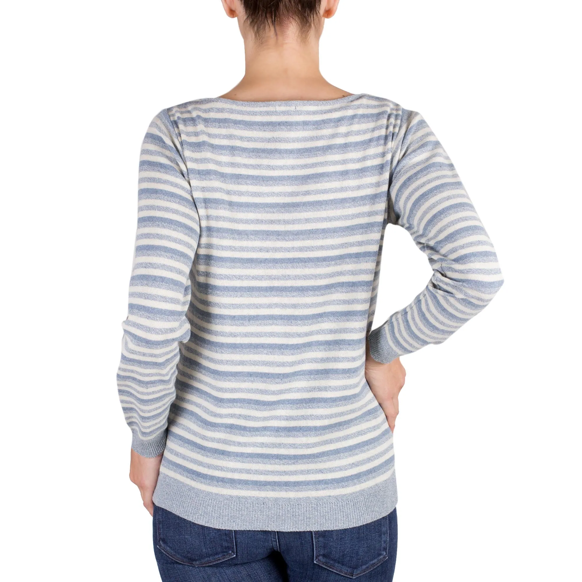 Women's Blue and Ivory Striped Soft Cotton Pullover Sweater - Wedgwood Horizon | NOVICA