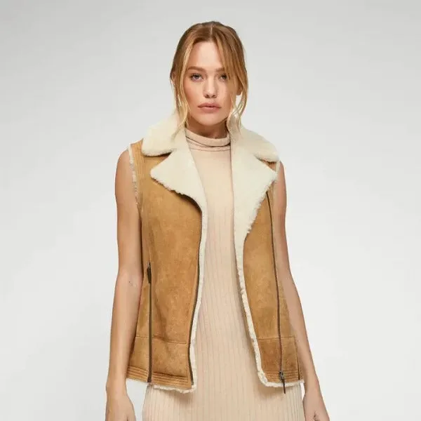 Women's Brown Sheepskin Shearling Leather Vest