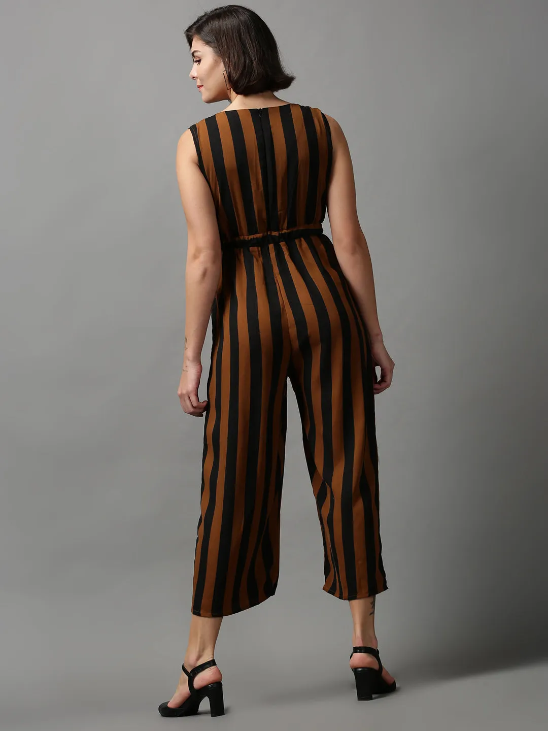 Women's Brown Striped Jumpsuit