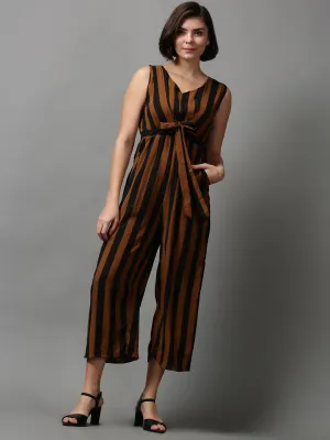 Women's Brown Striped Jumpsuit