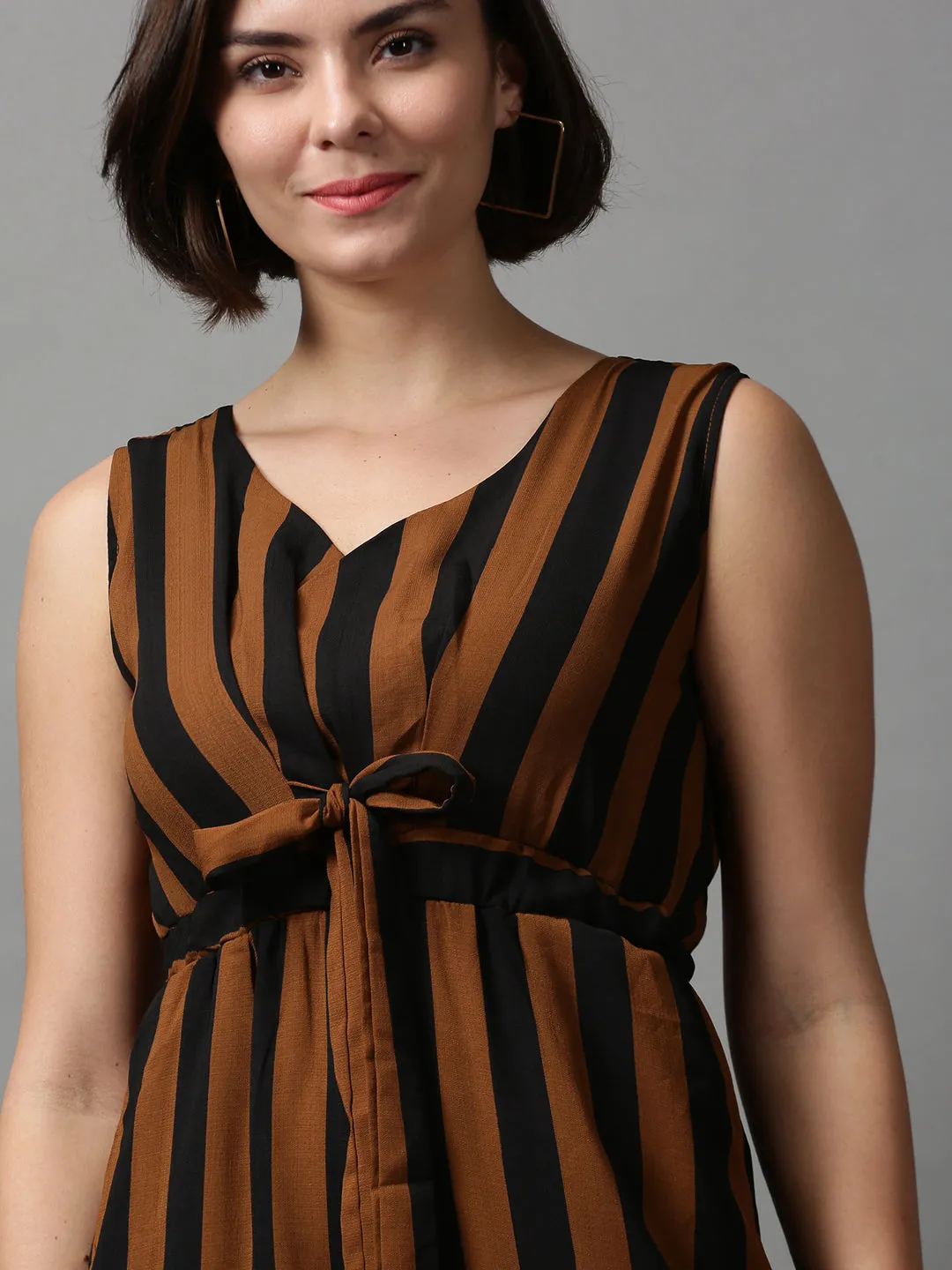 Women's Brown Striped Jumpsuit