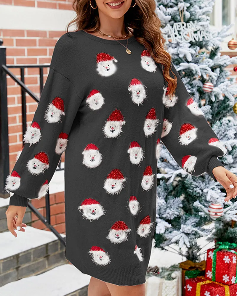 Women's Chic Santa Print Knit Jumper Dress | Ideal for Autumn/Winter