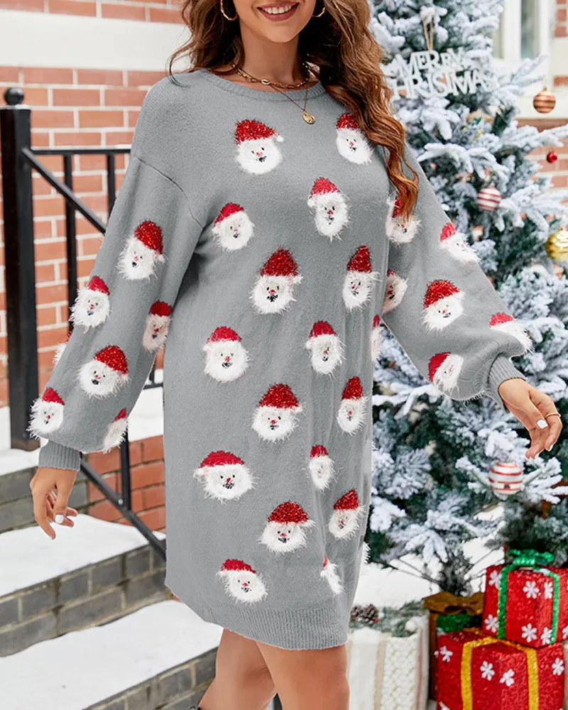 Women's Chic Santa Print Knit Jumper Dress | Ideal for Autumn/Winter