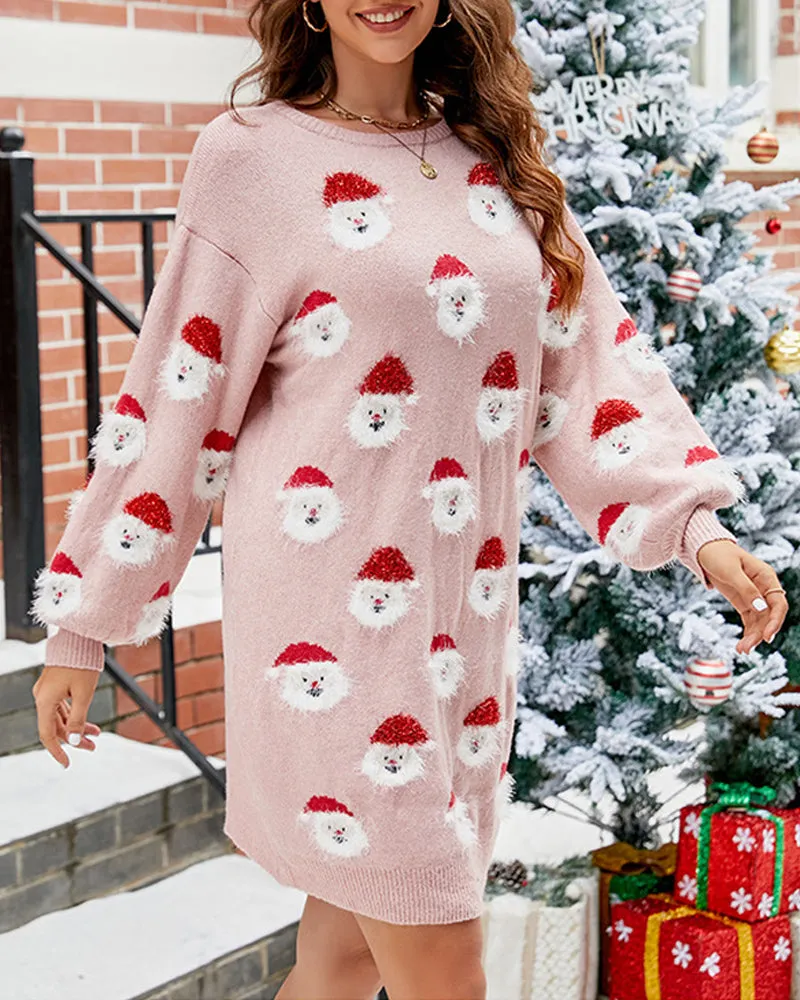 Women's Chic Santa Print Knit Jumper Dress | Ideal for Autumn/Winter