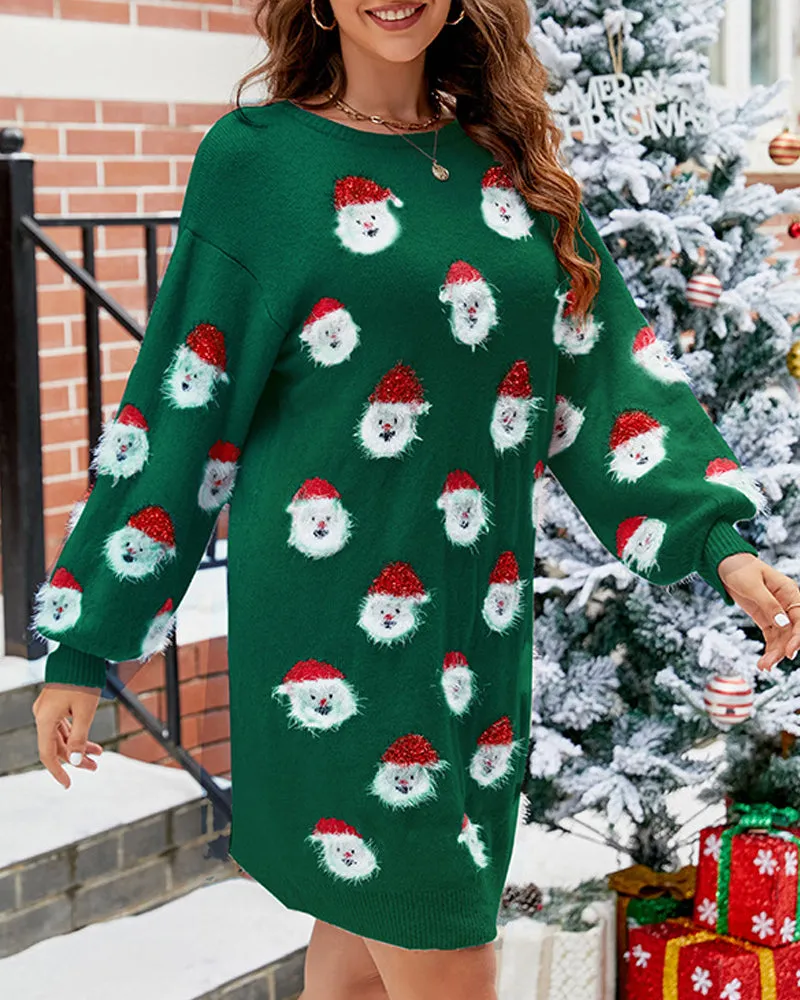 Women's Chic Santa Print Knit Jumper Dress | Ideal for Autumn/Winter