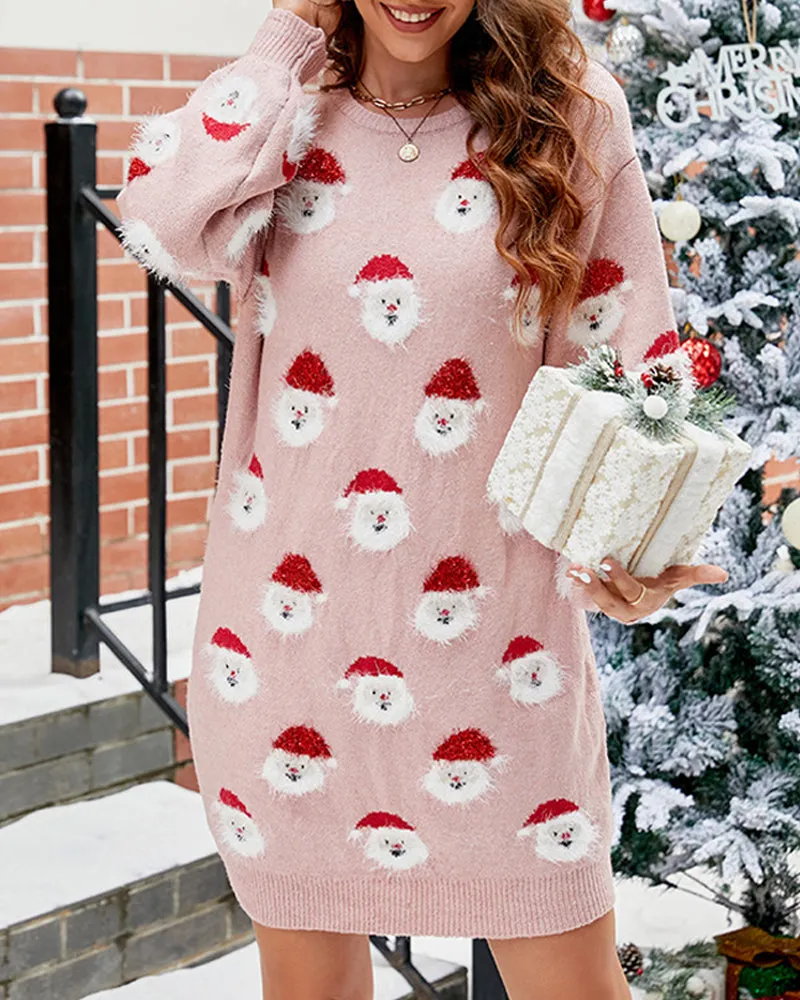 Women's Chic Santa Print Knit Jumper Dress | Ideal for Autumn/Winter