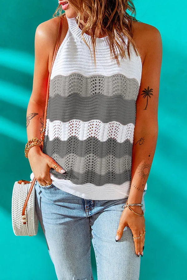 Women's Contrast Color Sleeveless Knitted Vest Tops