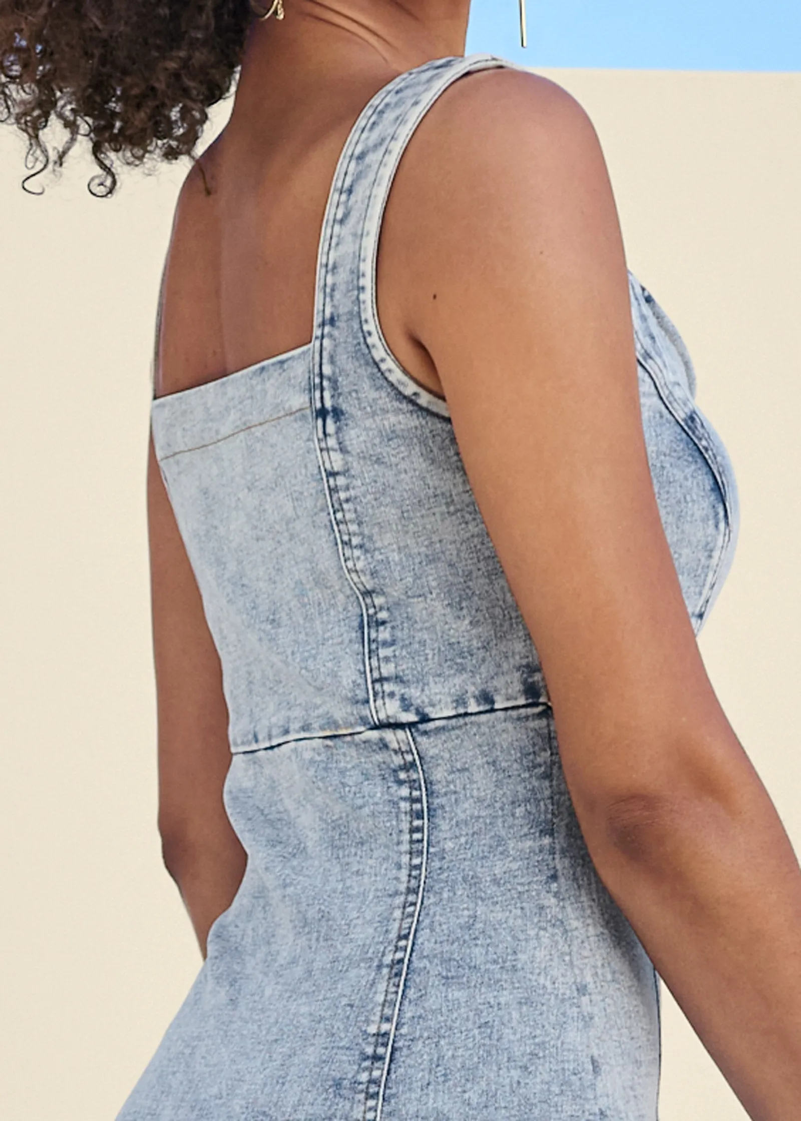 Zip-Front Tank Denim Dress - Acid Wash